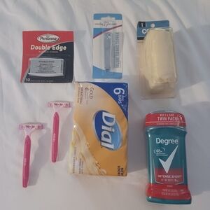 Bathroom Junk Drawer  Dial soap 6 pk Degree Deodorant 2 pk nail clipper + more
